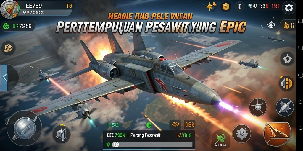 Tampilan antarmuka permainan Perang Pesawat yang menarik dan intuitif.