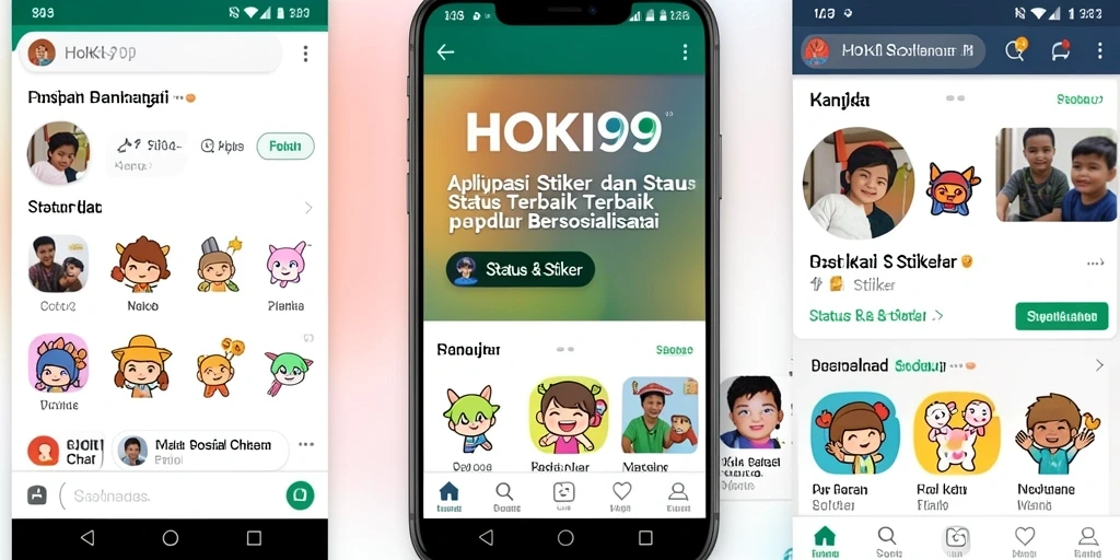 Antarmuka aplikasi HOKI99 yang menampilkan berbagai stiker menarik.