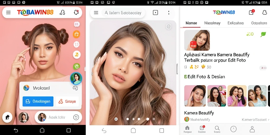 Antarmuka aplikasi TOBAWIN88 dengan berbagai fitur Kamera Beautify.